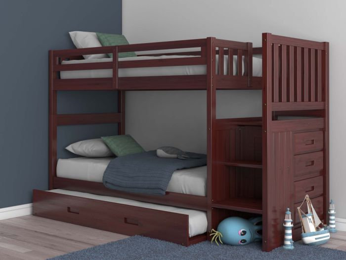 Hazzard stairway twin over full bunk bed with trundle sale