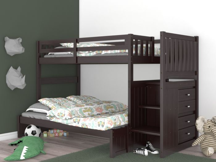Discovery World Furniture Espresso Staircase Twin over Full Bunk Bed Acadia Stanford Viv Rae Kaitlyn