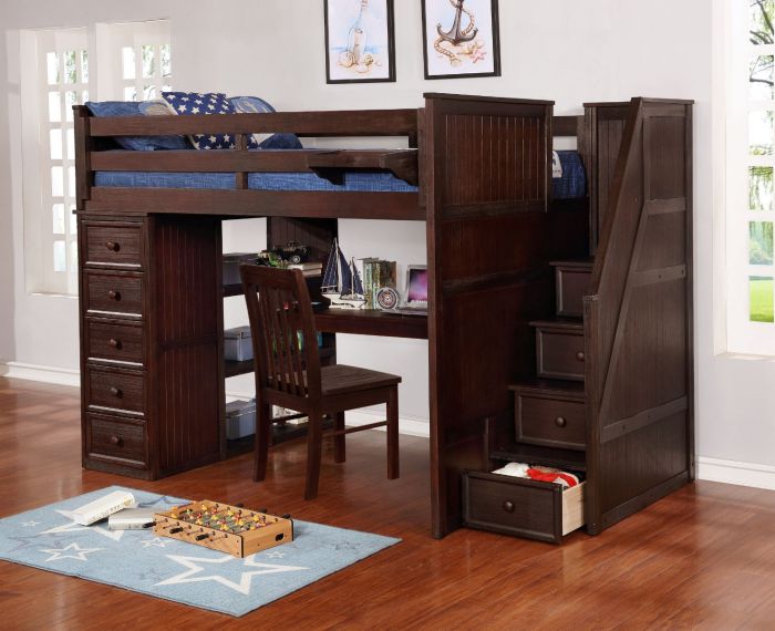 Resort Life Full Size Loft Bed with Desk in Washed Espresso Summerlin Collection