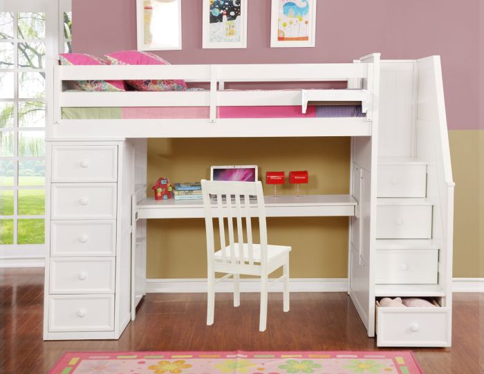 White bunk bed with desk underneath online