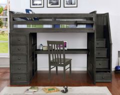 Full size loft shop bed with workstation