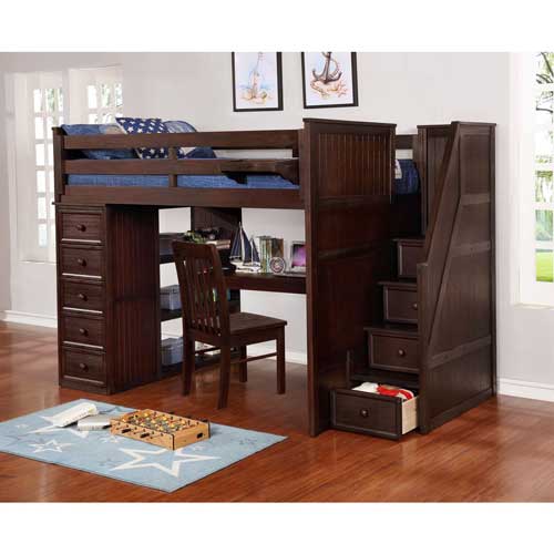 Bunk Beds Loft Captains, Wooden Bunk Bed With Stairs And Desk
