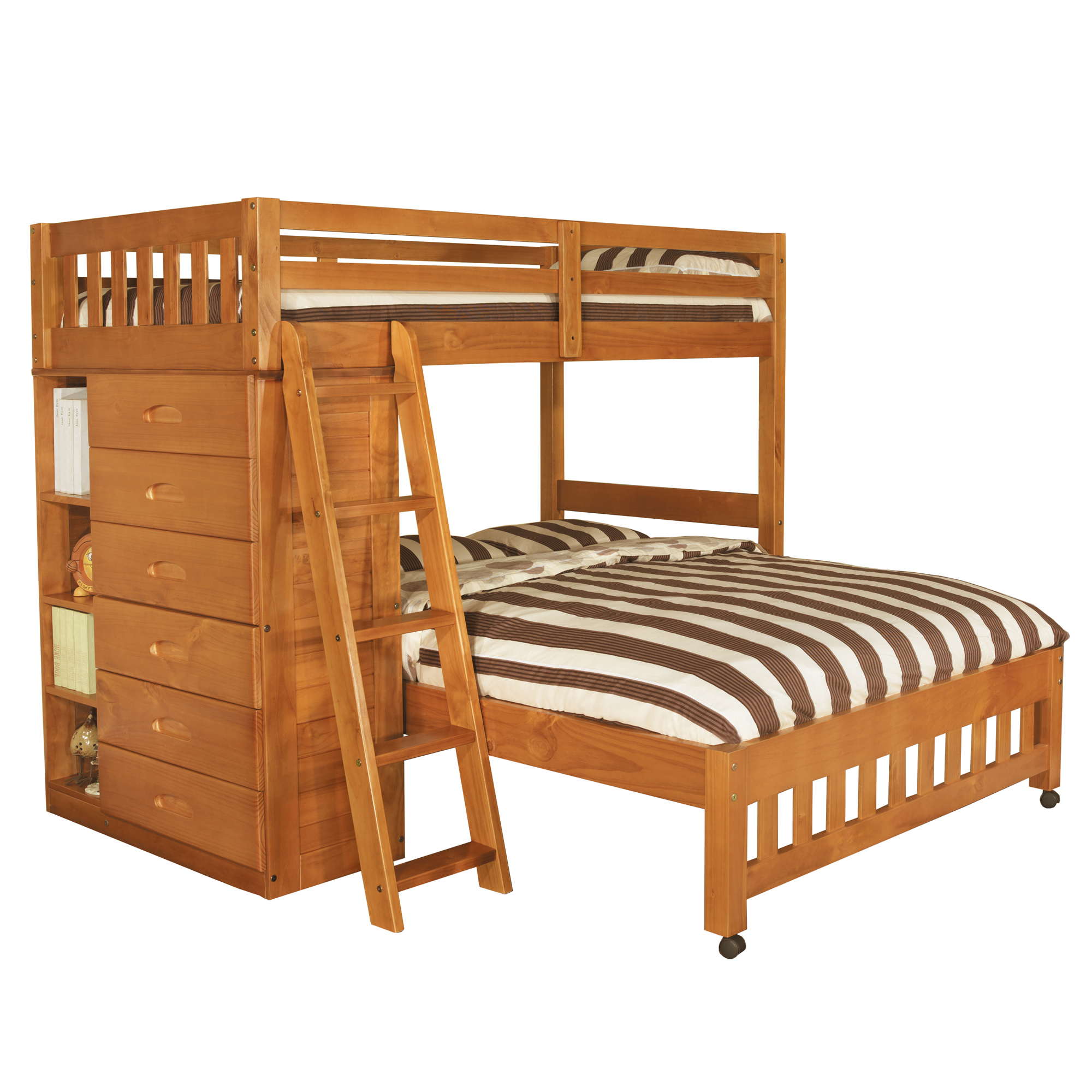 Discovery World Furniture Honey Twin, L Shaped Triple Bunk Bed Twin Over Full Size
