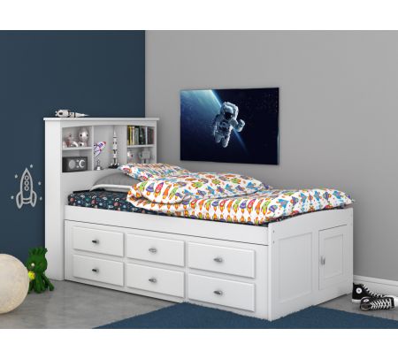 Captain Bookcase Beds Factory Bunk, White Bookcase Bed Full Length