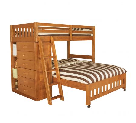 Discovery World Furniture Honey Twin, Twin Over Full L Shaped Bunk Bed With Desk