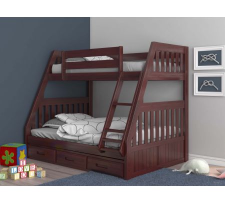 Discovery World Furniture Merlot Twin, Merlot Twin Over Full Mission Staircase Bunk Bed With 3 Drawers