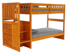 Discovery World Furniture Honey, Discovery World Furniture Honey Twin Over Full Staircase Bunk Bed