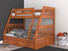 Discovery World Furniture Honey Twin, Modernluxe Twin Over Full Wood Bunk Bed With Trundle And Storage Stairs