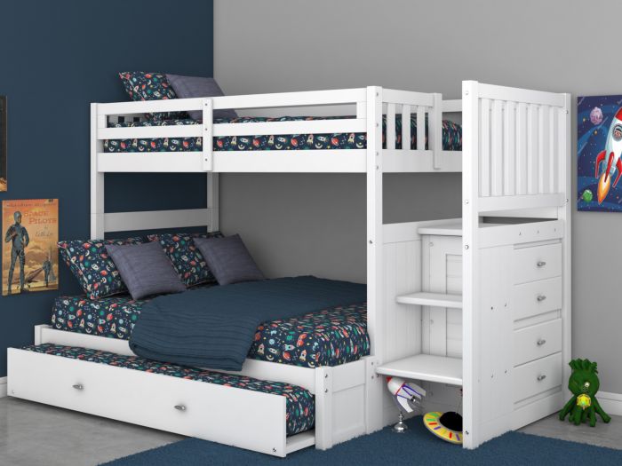 Discovery World Furniture White, Twin Over Bunk Bed With Trundle And Stairs