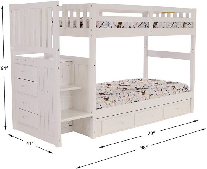 Discovery World Furniture White, Cambridge Twin Over Full Stair Stepper Bunk Bed White