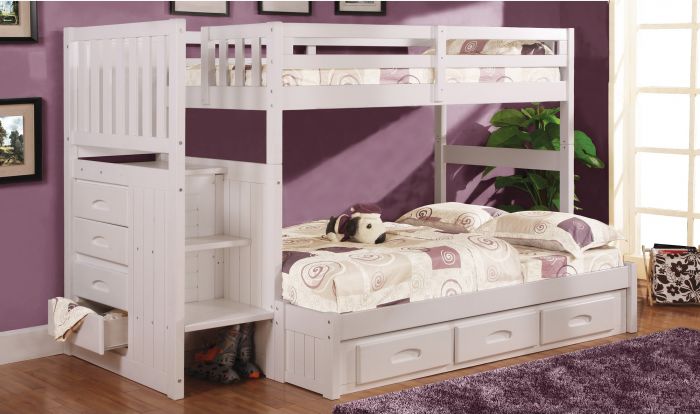 White Staircase Bunk Bed, White Wooden Bunk Beds With Stairs