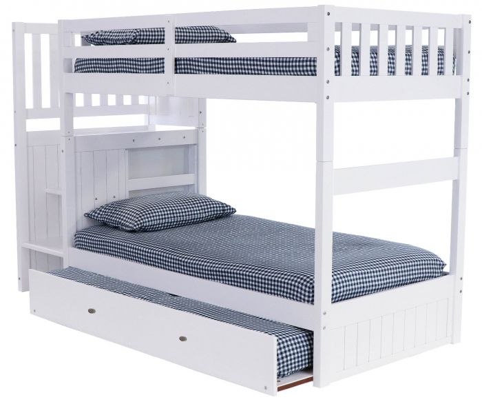 Discovery World Furniture White, Cambridge Staircase Bunk Bed With Trundle