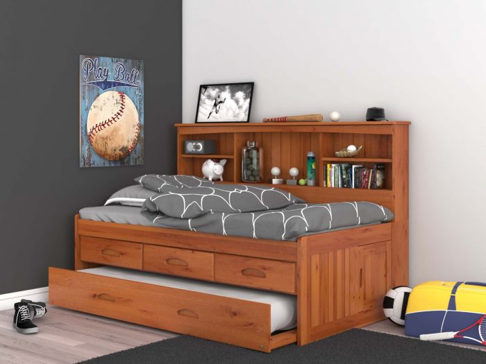 Discovery World Furniture Honey Twin, Full Size Bookcase Captain S Day Bed With Trundle