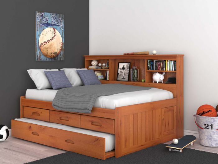 Discovery World Furniture Honey Full, Full Size Daybed With Bookcase Headboard