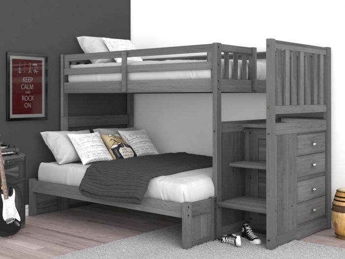 Full Staircase Bunk Bed Charcoal Gray, Bunk Bed Mattress Twin And Full