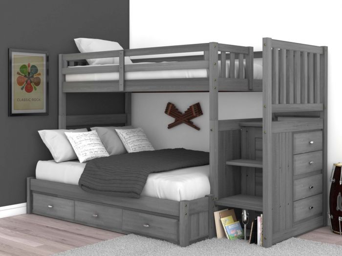 Full Staircase Bunk Bed Charcoal Gray, Discovery World Bunk Beds