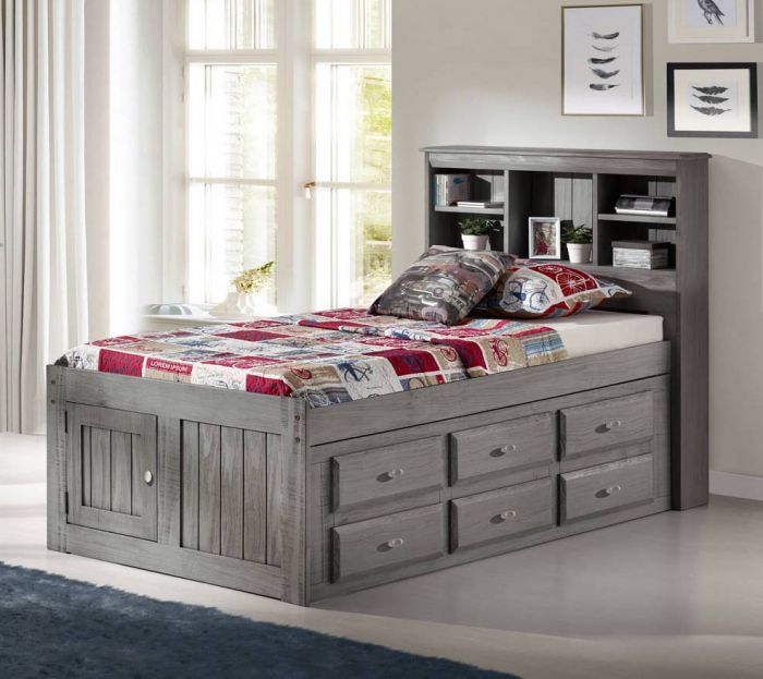 Discovery World Furniture Charcoal Gray, Bookcase Captains Bed Queen