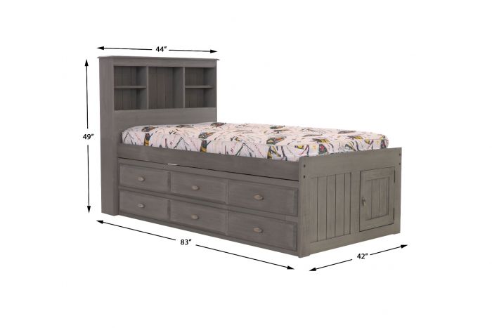 Discovery World Furniture Charcoal Gray, Twin Captain Bed With Bookcase Headboard