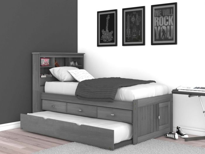 Discovery World Furniture Charcoal Gray, Charcoal Full Bookcase Bed With 12 Drawers