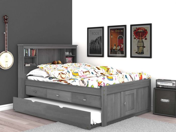 Discovery World Furniture Charcoal Gray, Twin Bookcase Captains Bed With Trundle