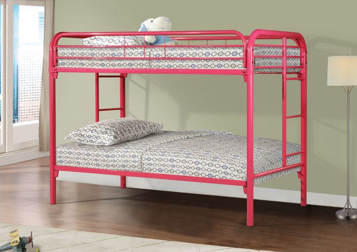 pink bunk beds with stairs