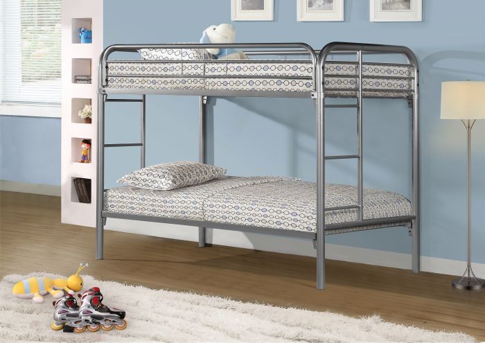 Donco Twin Over Twin Metal Bunk Bed In Silver