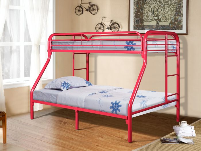 red metal bunk bed twin over full