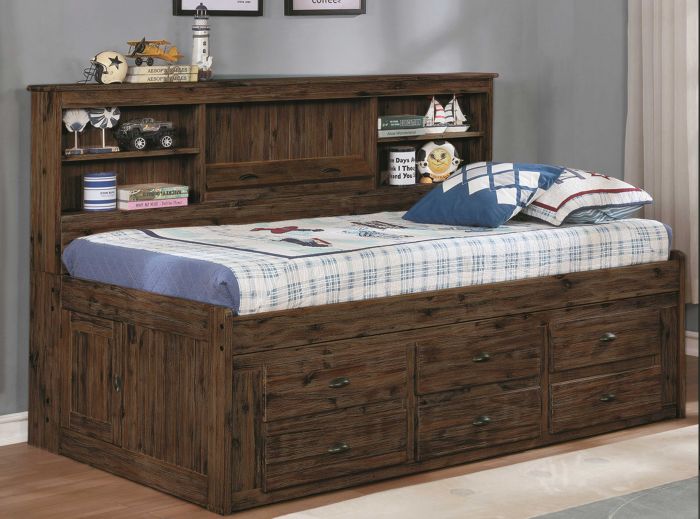 Discovery World Furniture Chestnut Twin, Discovery World Furniture Twin Bookcase Daybed With 6 Drawers