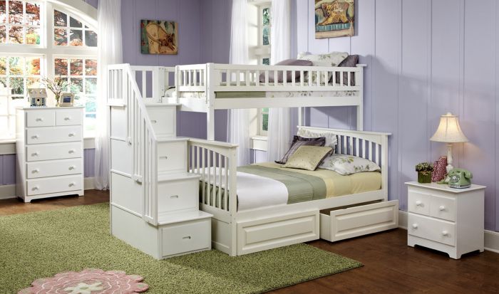 Columbia Staircase Bunk Bed Twin Over, White Bunk Beds With Drawers