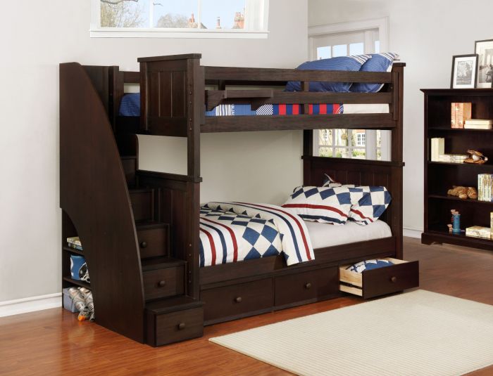Resort Life Cameron Twin Over Bunk, Staircase Twin Bunk Beds With Storage