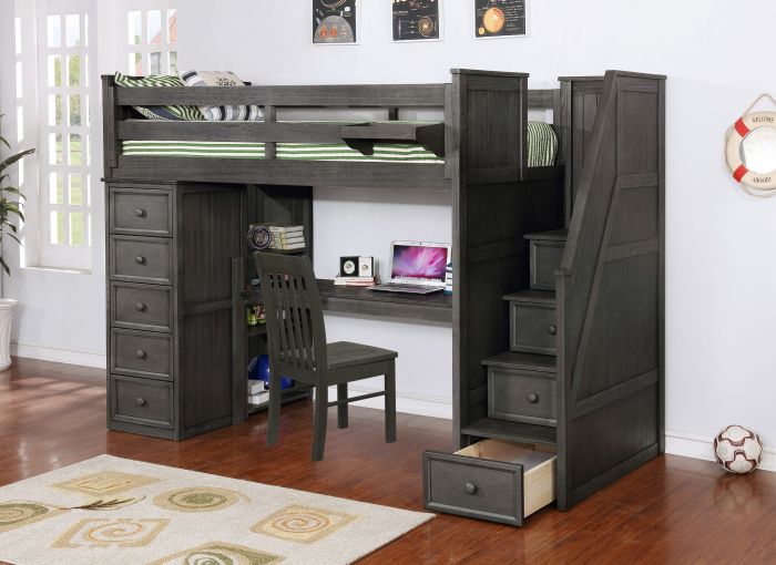 Twin Loft Bed With Desk Factory, Joplin Twin Loft Bed With Desk And Bookcase