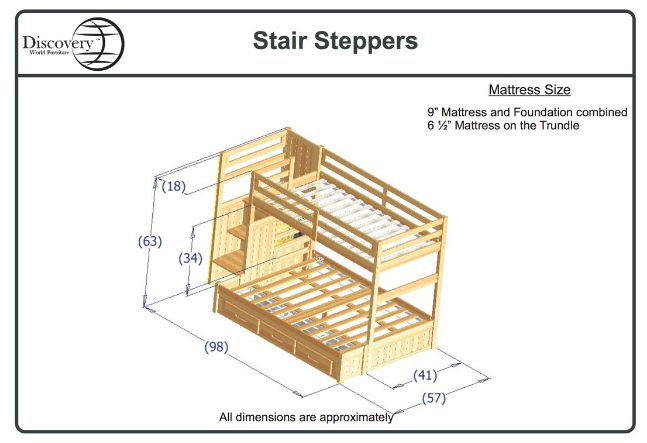 Premium Staircase Twin Over Full Bunk Bed, Full Bunk Bed Dimensions
