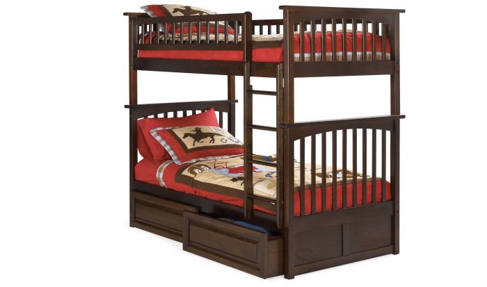 Columbia Bunk Bed Twin Over Twin With Two Raised Panel Bed Drawers